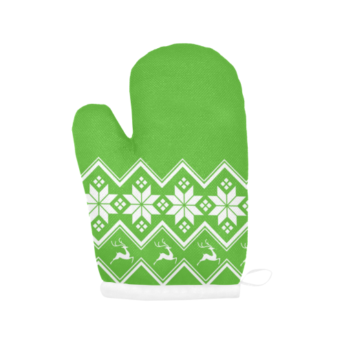 Christmas Reindeer Snowflake Green Oven Mitt (Two Pieces)