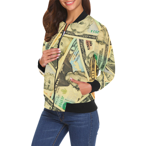 US DOLLARS All Over Print Bomber Jacket for Women (Model H19)