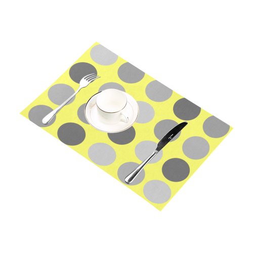 Gray and Yellow Polka Dots Placemat 12’’ x 18’’ (Set of 2)