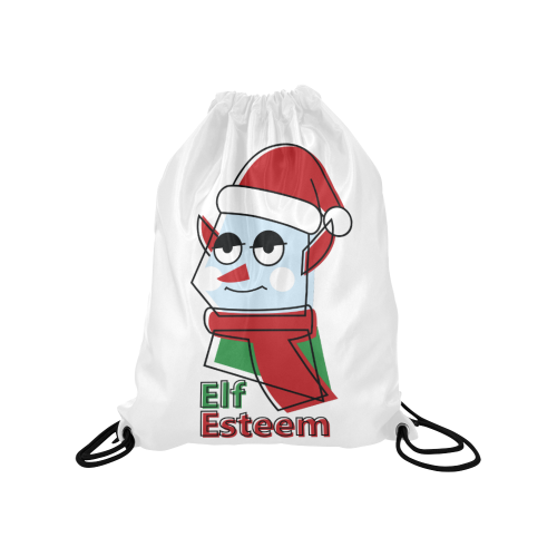 Elf Esteem CHRISTMAS WHITE Medium Drawstring Bag Model 1604 (Twin Sides) 13.8"(W) * 18.1"(H)