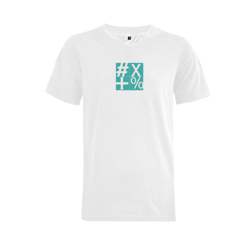 NUMBERS Collection Symbols White/Teal Men's V-Neck T-shirt (USA Size) (Model T10)