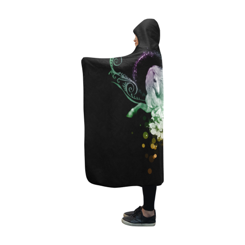 Beautiful unicorn with flowers, colorful Hooded Blanket 60''x50''