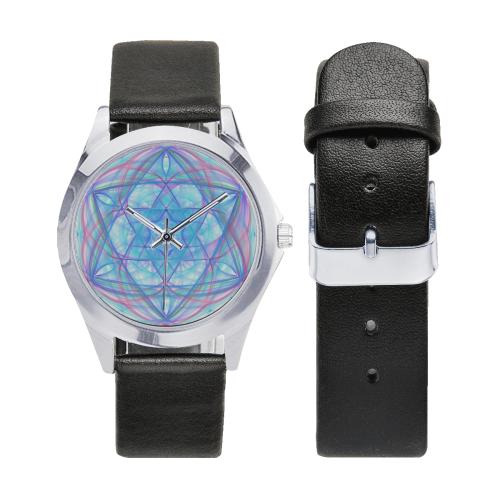 אנרגטית-1 Unisex Silver-Tone Round Leather Watch (Model 216)