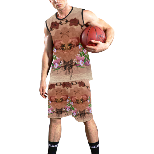 Awesome skulls with flowres All Over Print Basketball Uniform