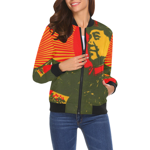 Chairman Mao receiving the Red Guards 3 All Over Print Bomber Jacket for Women (Model H19)
