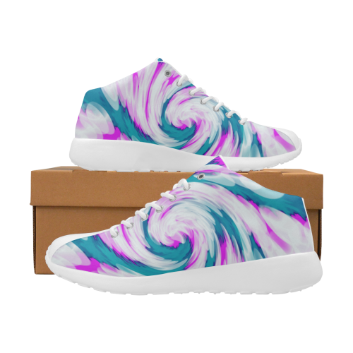 Turquoise Pink Tie Dye Swirl Abstract Men's Basketball Training Shoes (Model 47502)