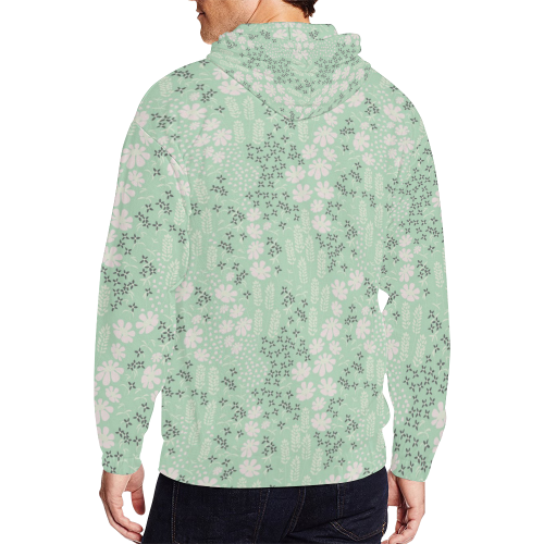 Mint Floral Pattern All Over Print Full Zip Hoodie for Men/Large Size (Model H14)