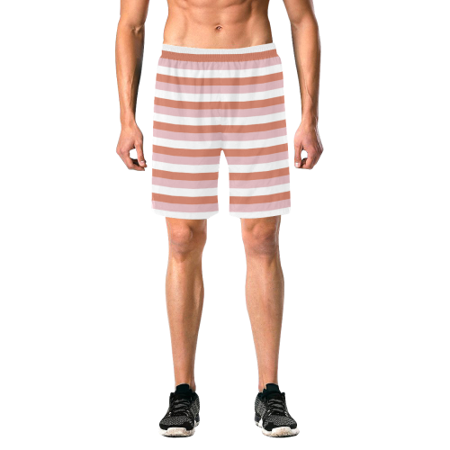 Coral Stripes Men's All Over Print Elastic Beach Shorts (Model L20)