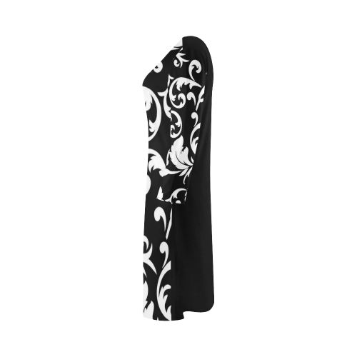 Black and White Floral Swirl Pattern Bateau A-Line Skirt (D21)