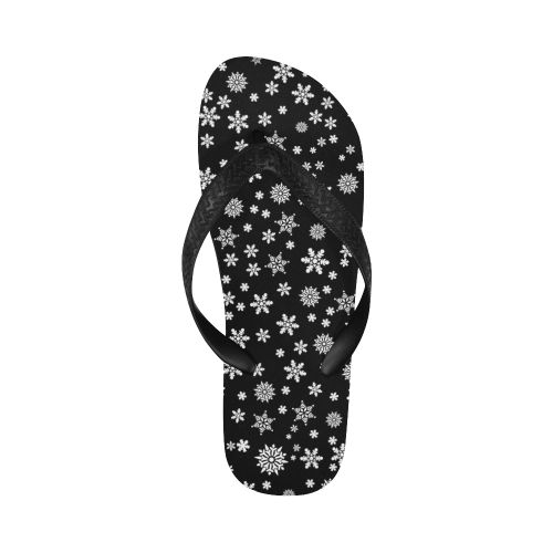 Christmas White Snowflakes on Black Flip Flops for Men/Women (Model 040)
