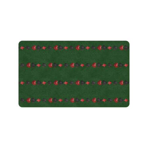 Las Vegas  Black and Red Casino Poker Card Shapes on Green Doormat 30"x18" (Black Base)