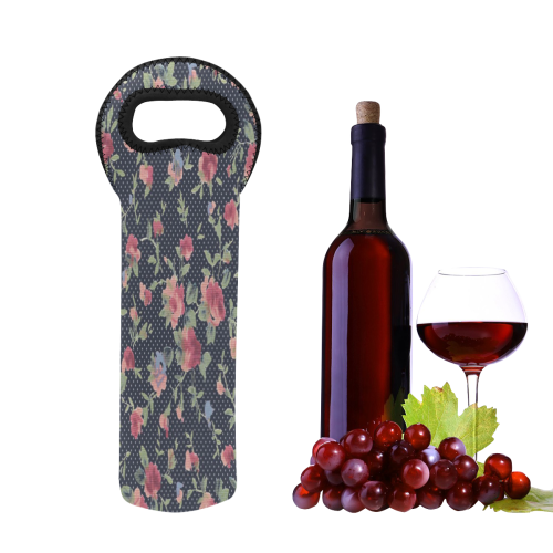 Polka Dotted Rosebuds Neoprene Wine Bag