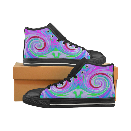 Groovy Abstract Red Swirl Pattern Men’s Classic High Top Canvas Shoes (Model 017)