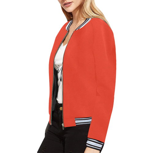 Gerbera Daisy Red Solid Color All Over Print Bomber Jacket for Women (Model H21)
