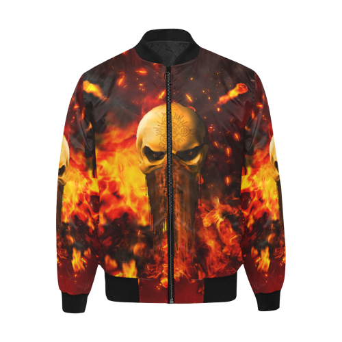 Amazing skull with fire All Over Print Quilted Bomber Jacket for Men (Model H33)