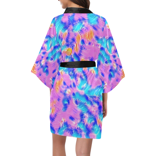 Cotton Candy Moon Unicorn Tie-dye Plush Blacklight Silk Kimono Robe