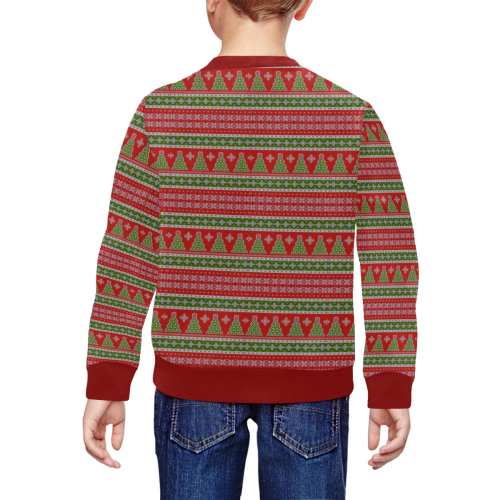 Real Christmas Trees Ugly Sweater Red All Over Print Crewneck Sweatshirt for Kids (Model H29)