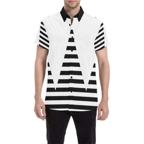 Geometric Style White solid Stripes Big Triangle Men's All Over Print Short Sleeve Shirt (Model T53)