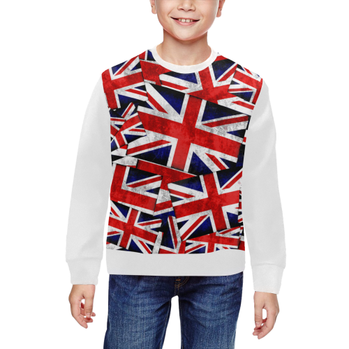 Union Jack British UK Flag  (Vest Style)  White All Over Print Crewneck Sweatshirt for Kids (Model H29)