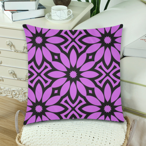 Purple/Black Flowery Pattern Custom Zippered Pillow Cases 18"x 18" (Twin Sides) (Set of 2)
