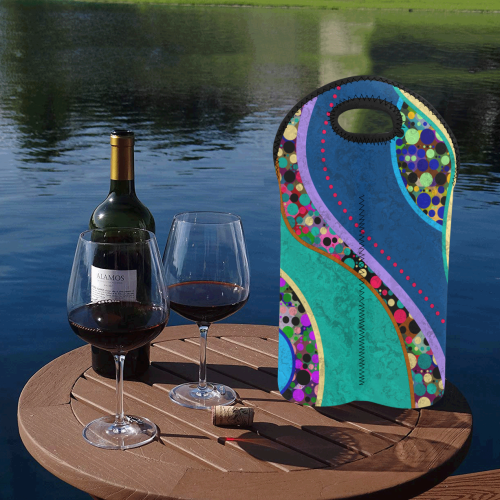 Abstract Pattern Mix - Dots And Colors 1 2-Bottle Neoprene Wine Bag