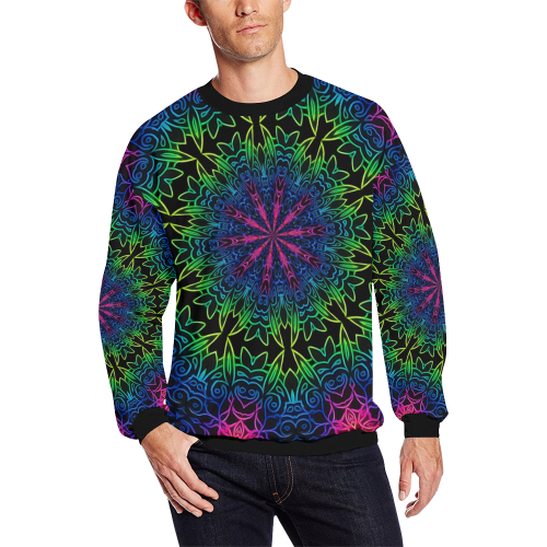 Rainbow Scratch Art Mandala Kaleidoscope Abstract All Over Print Crewneck Sweatshirt for Men/Large (Model H18)