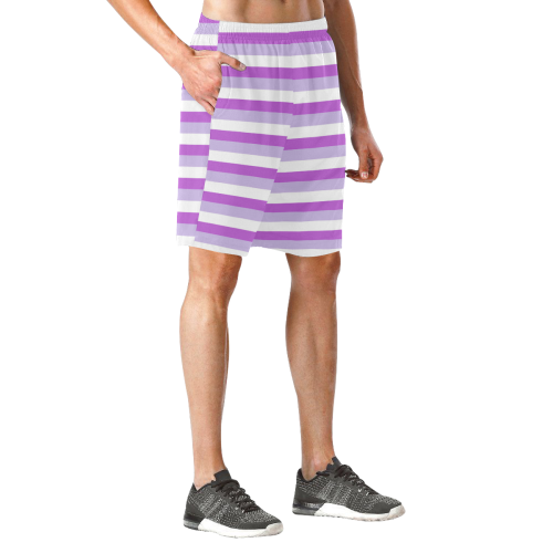 Purple Stripes Men's All Over Print Elastic Beach Shorts (Model L20)