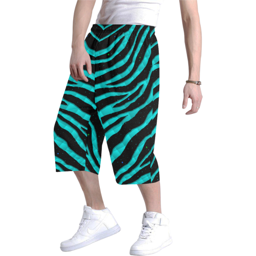 Ripped SpaceTime Stripes - Cyan Men's All Over Print Baggy Shorts (Model L37)