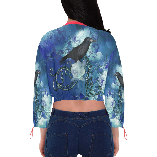 The crow with wonderful  flowers Cropped Chiffon Jacket for Women (Model H30)