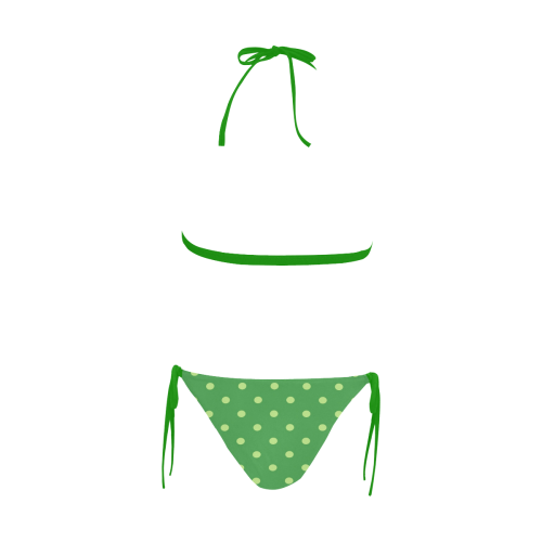 Green Polka Dots Buckle Front Halter Bikini Swimsuit (Model S08)