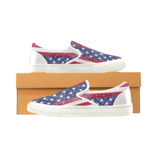 American Flag Distressed Women's Unusual Slip-on Canvas Shoes (Model 019)