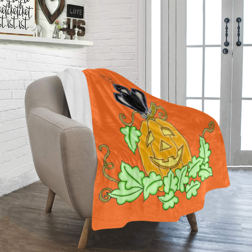 Halloween Crow And Pumpkin Orange Ultra-Soft Micro Fleece Blanket 40"x50"