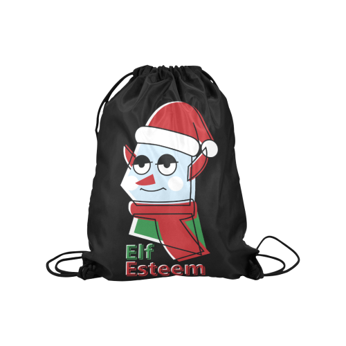 Elf Esteem CHRISTMAS BLACK Medium Drawstring Bag Model 1604 (Twin Sides) 13.8"(W) * 18.1"(H)