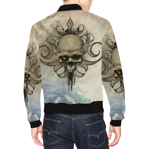 Creepy skull, vintage background All Over Print Bomber Jacket for Men/Large Size (Model H19)