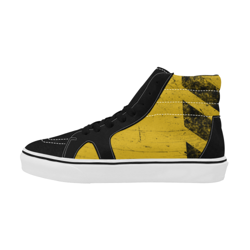 yellow and black warning stripes used look Women's High Top Skateboarding Shoes/Large (Model E001-1)