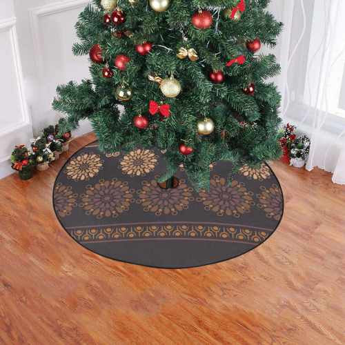 Ethnic Bohemian Brown and Tan Christmas Tree Skirt 47" x 47"