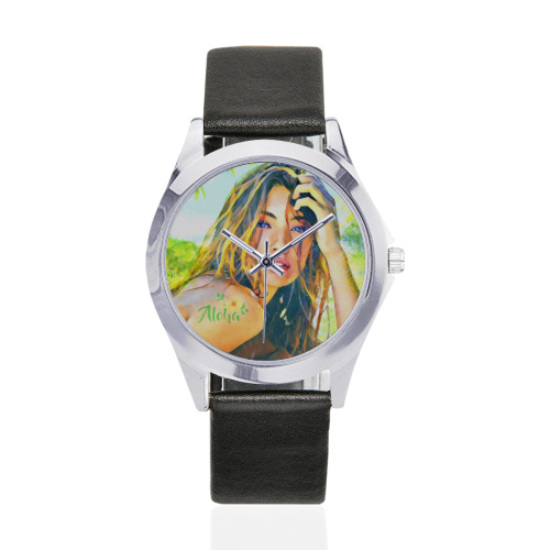 Lorena Unisex Silver-Tone Round Leather Watch (Model 216)