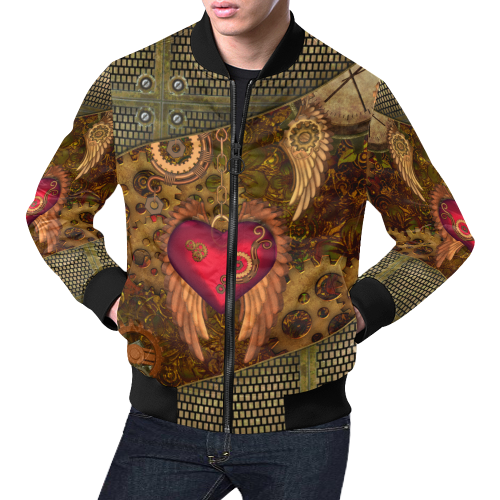 Steampunk, heart with wings All Over Print Bomber Jacket for Men/Large Size (Model H19)