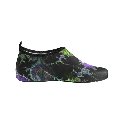 Filigree Spiral Fractal - Psychedelic Black Green Women's Slip-On Water Shoes (Model 056)