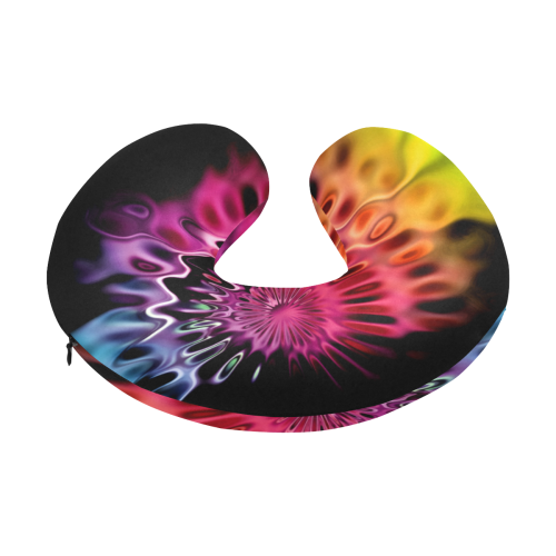 Magic Flower Flames Fractal - Psychedelic Colors U-Shape Travel Pillow