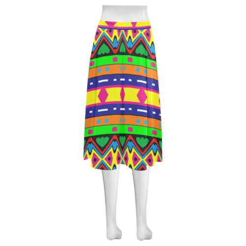 Distorted colorful shapes and stripes Mnemosyne Women's Crepe Skirt (Model D16)