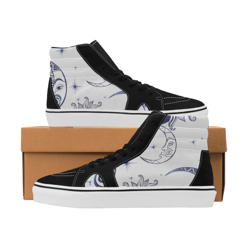 moon and stars Women's High Top Skateboarding Shoes/Large (Model E001-1)