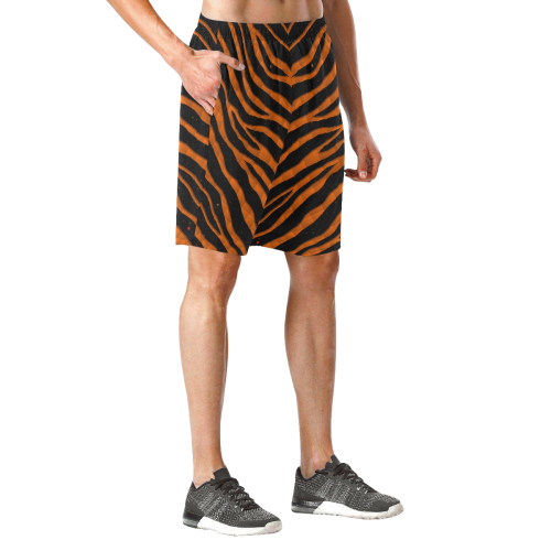 Ripped SpaceTime Stripes - Orange Men's All Over Print Elastic Beach Shorts (Model L20)