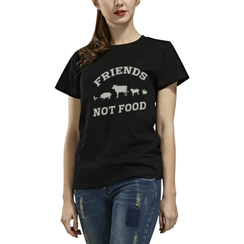 Friends Not Food (Go Vegan) All Over Print T-Shirt for Women (USA Size) (Model T40)