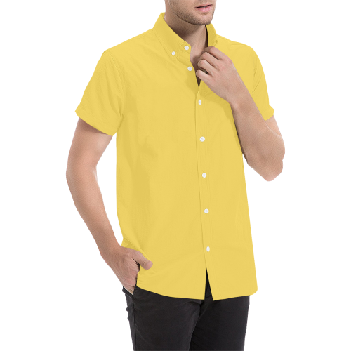 color mustard Men's All Over Print Short Sleeve Shirt (Model T53)