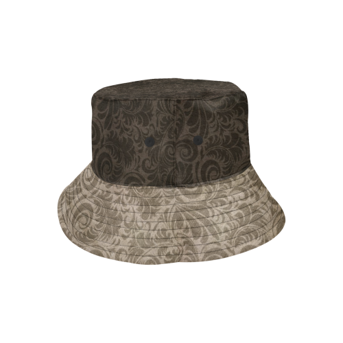 Denim with vintage floral pattern, light and dark brown All Over Print Bucket Hat for Men