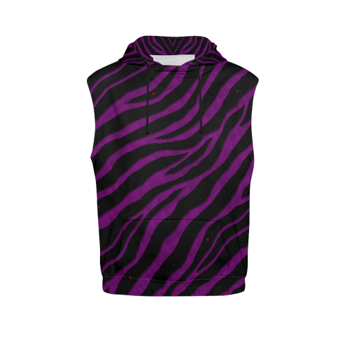 Ripped SpaceTime Stripes - Purple All Over Print Sleeveless Hoodie for Women (Model H15)