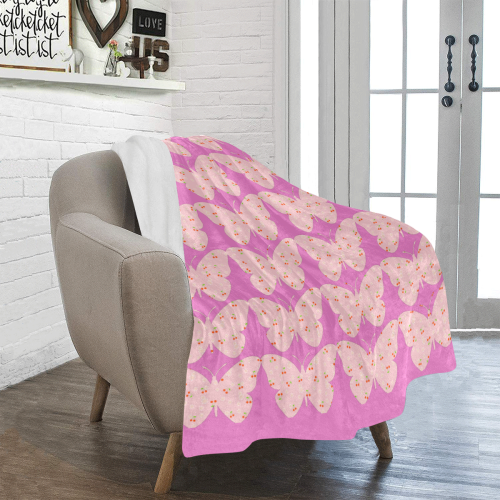 Butterflies Pink Peach Floral Ultra-Soft Micro Fleece Blanket 40"x50"