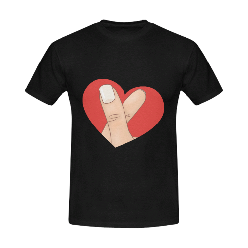 Red Heart Fingers / Black Men's T-Shirt in USA Size/Large (Front Printing Only)