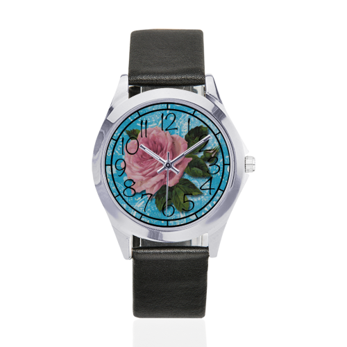 Beautiful Vintage Flower Unisex Silver-Tone Round Leather Watch (Model 216)